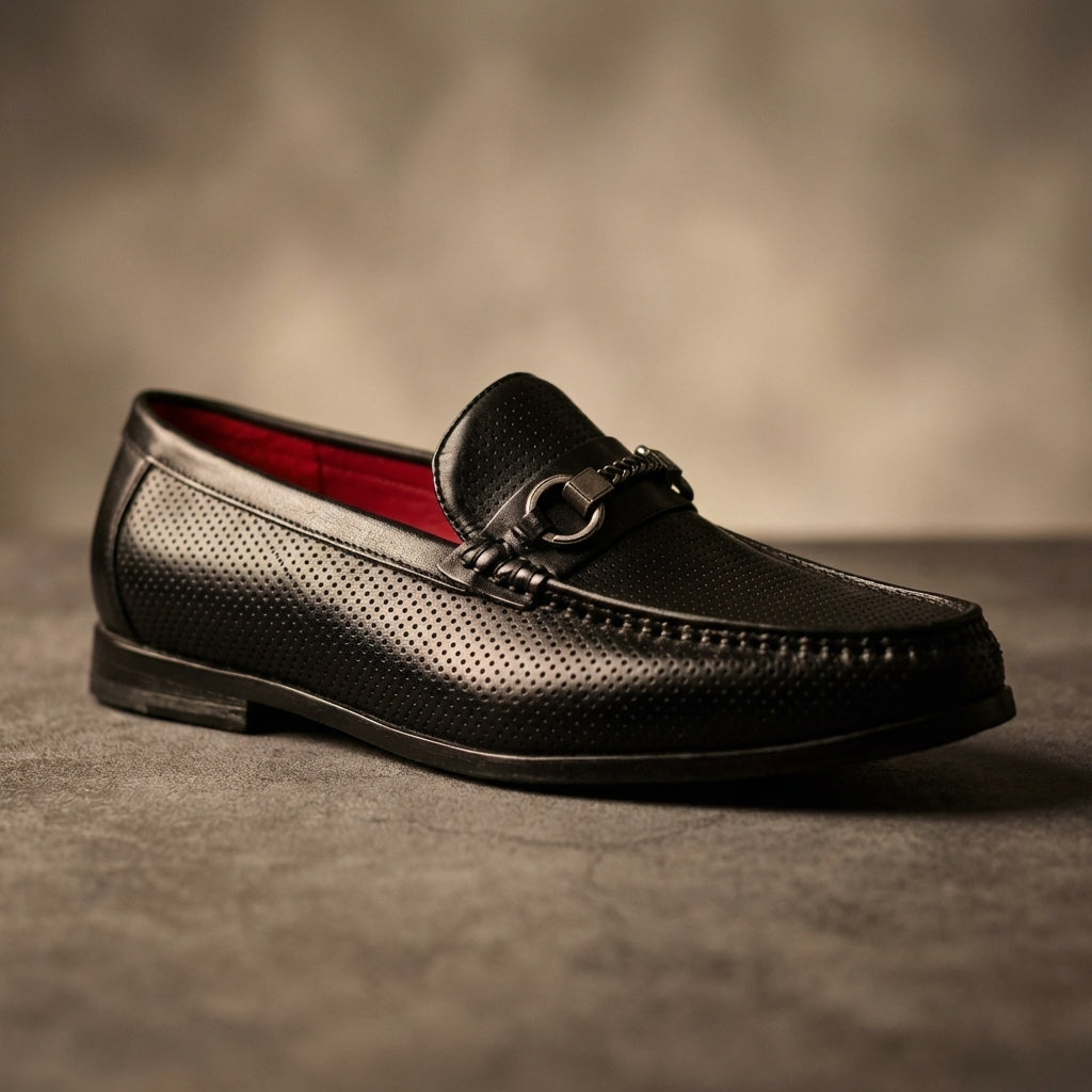 Men's Perforated Leather Loafers – Cushioned Non-Slip Sole