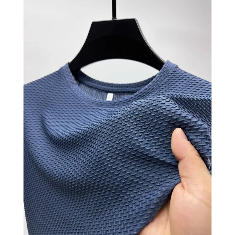 Men's Short Sleeve Pullover Shirt – Slim Textured Plaid