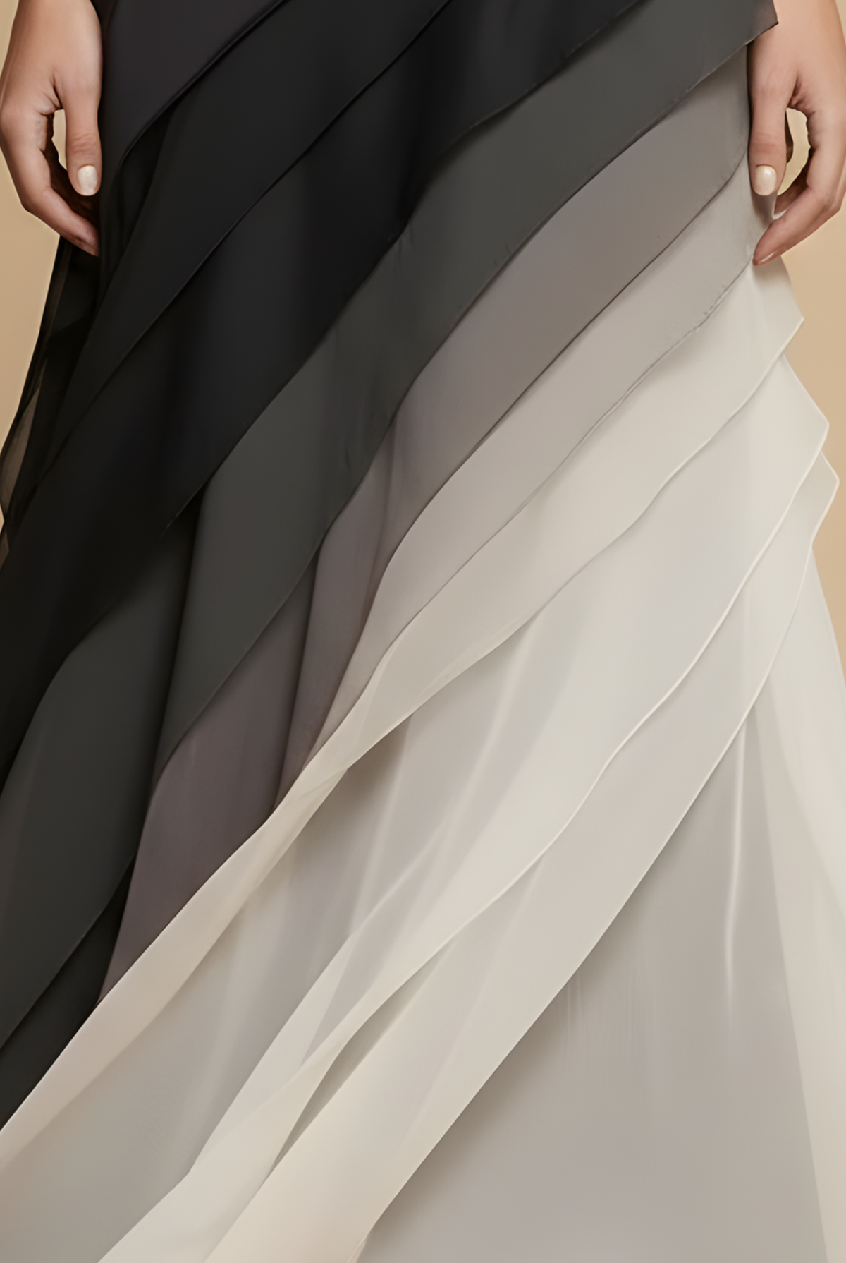 Women's Chiffon Maxi Dress – Layered Asymmetric Ombre