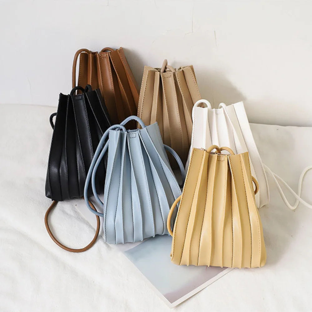 Women's Pleated Leather Crossbody Bag – Compact Mini Shape