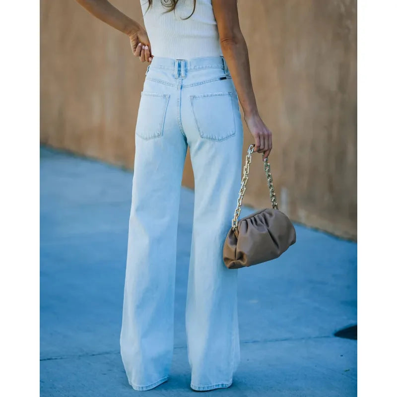 Women's Ripped Wide-Leg Jeans – High-Rise Distressed Fit