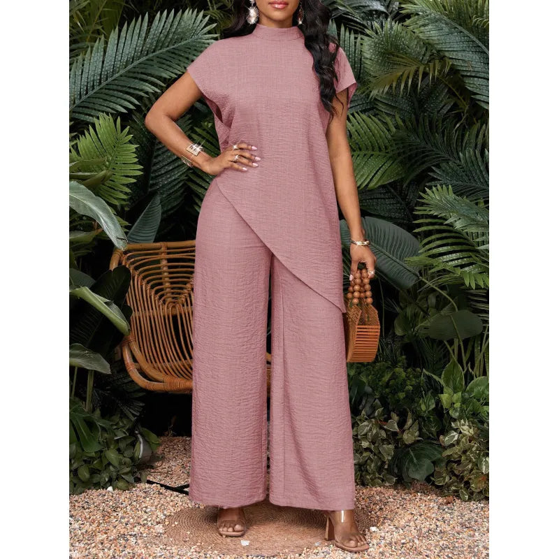Women's Asymmetric Top and Wide-Leg Pants Set – Relaxed Fit