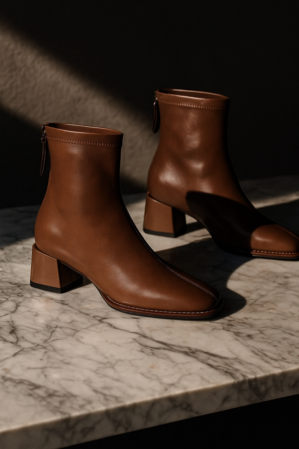 Women's Square-Toe Ankle Boot – Block Heel Back Zip