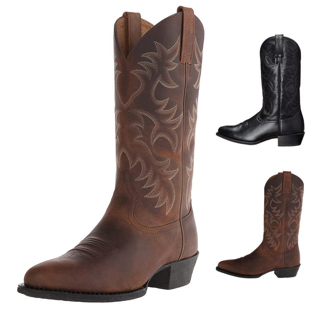 Men's Embroidered Cowboy Boots – Knee-High Square Heel