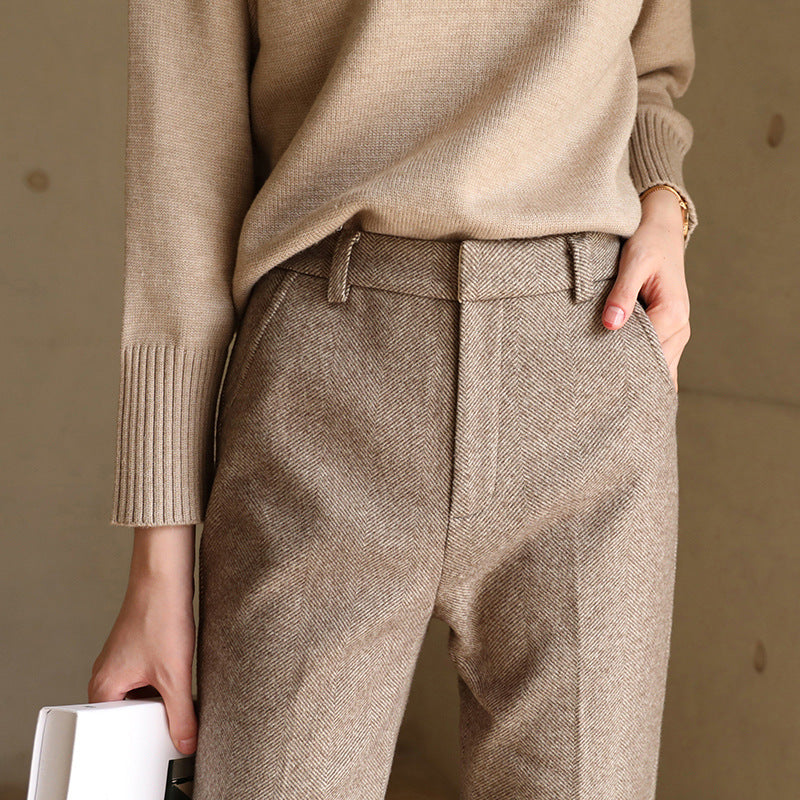 Women's Wool-Blend Pants – High-Waist Straight Leg