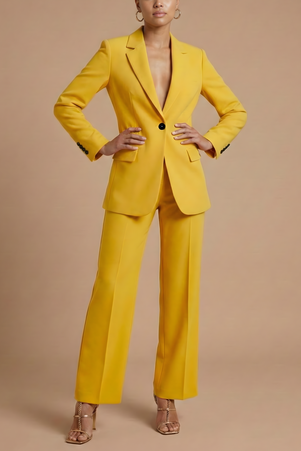 Women's Two-Piece Suit – Single-Button Blazer and Wide Pants