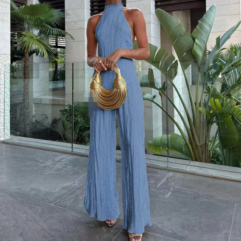 Women's Halter Top and Wide-Leg Pants Set – Matching Two-Piece