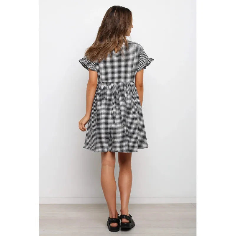 Women's Gingham Mini Dress – Flutter Sleeve A-Line