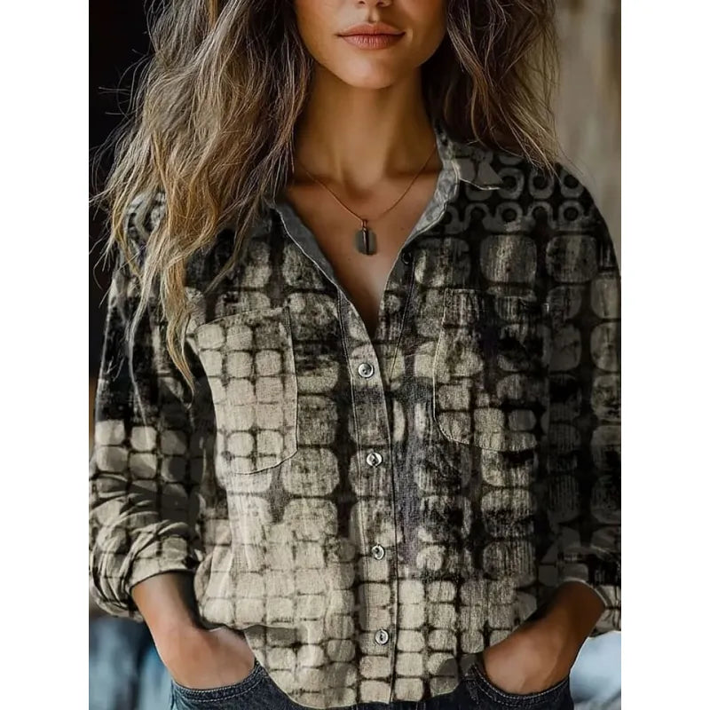 Women's Linen-Look Top – Relaxed Long Sleeve