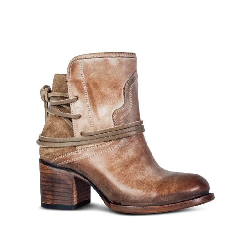 Women's Cowboy Boots – Wrap Lace Stacked Heel