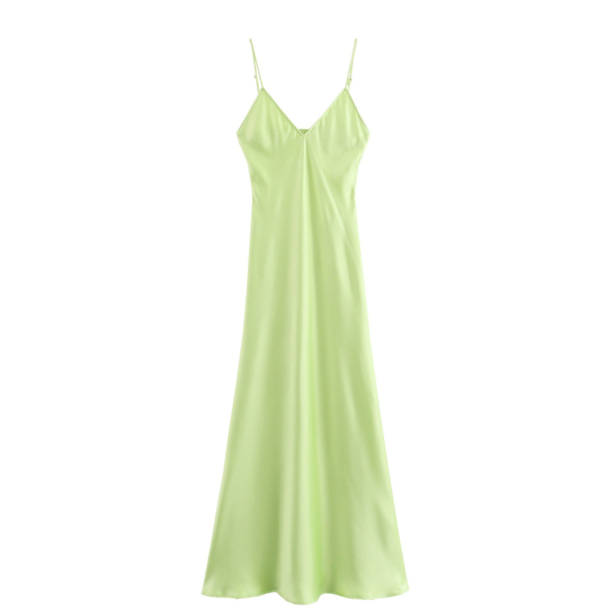 Women's Satin-Look Slip Maxi Dress – V-Neck Spaghetti Straps