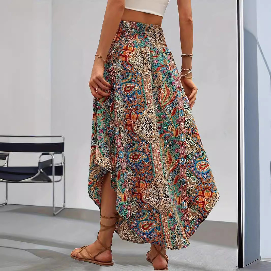 Women's Printed Maxi Skirt – High-Rise Gathered Waist