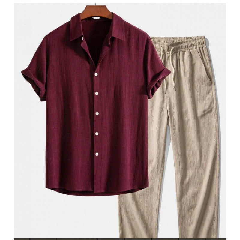 Men's Shirt and Pants Set – Relaxed Short-Sleeve Wide-Leg
