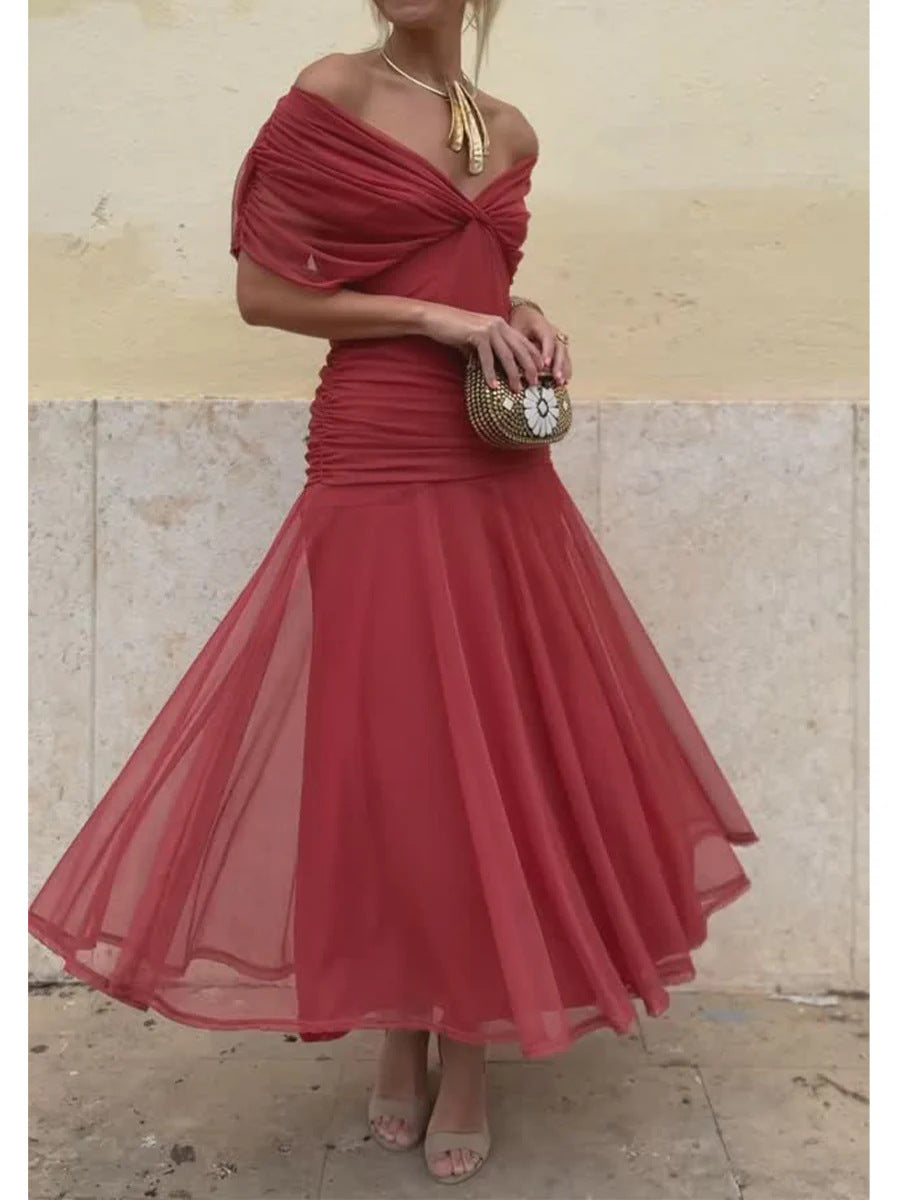 Women's Wrap Maxi Dress – Sheer Short Sleeves