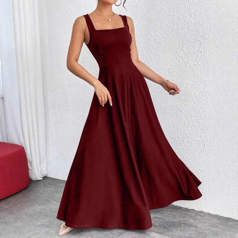 Women's Sleeveless Midi Dress – Fluid A-Line Cut