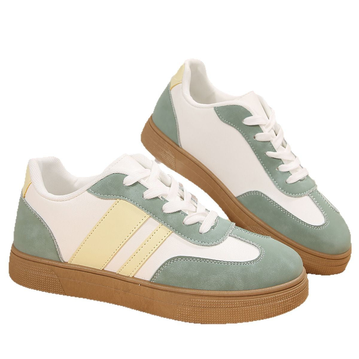 Women's Lace-Up Sneakers – Retro Colorblock Low-Top