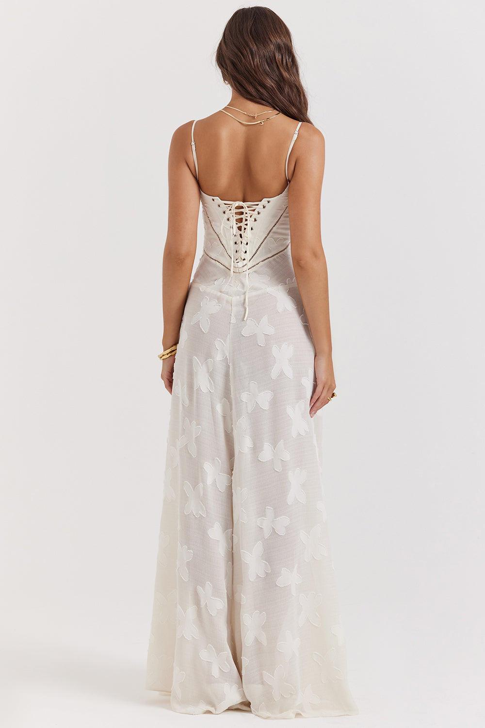 Women's Strappy Maxi Dress – Embroidered Flared Hem
