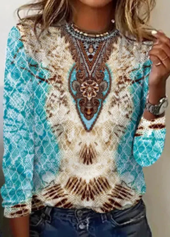 Women's Long Sleeve Knit Top – Ombré Floral Crew Neck