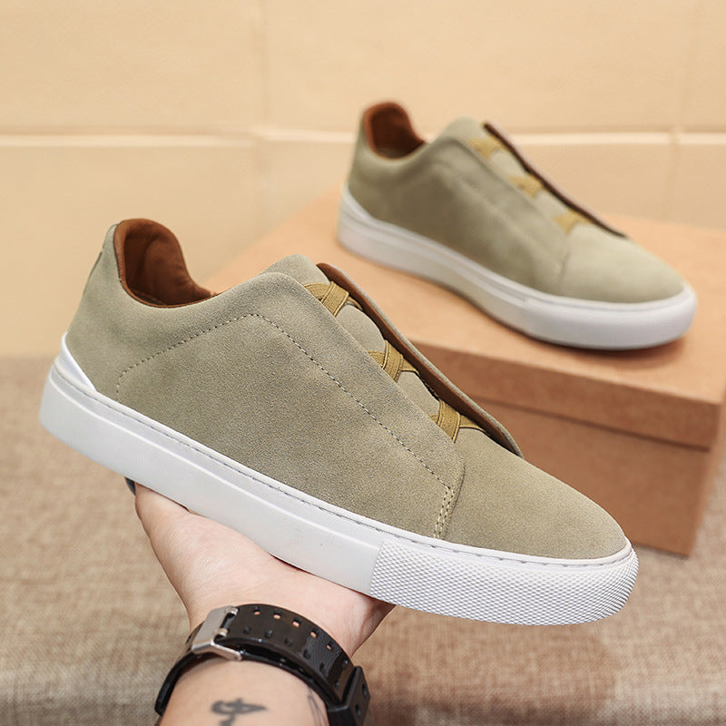 Men's Suede Slip-On Sneaker – Elastic Cross Strap