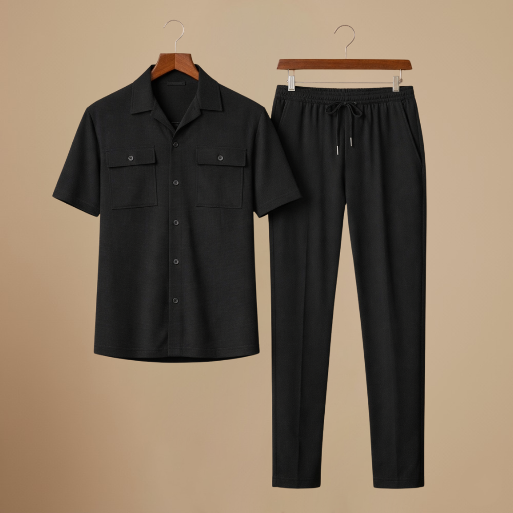Men's Waffle-Knit Shirt and Shorts Set – Relaxed Matching Fit