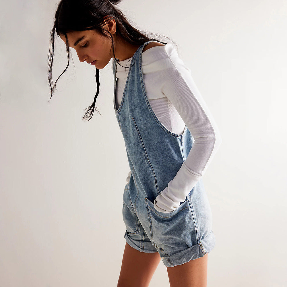 Women's Denim Romper – Oversized Sleeveless Fit