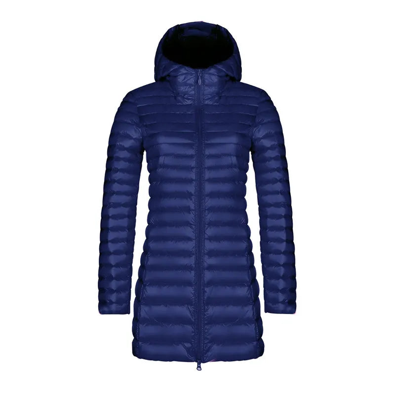 Women's Quilted Puffer Coat – Hooded Slim Mid-Length