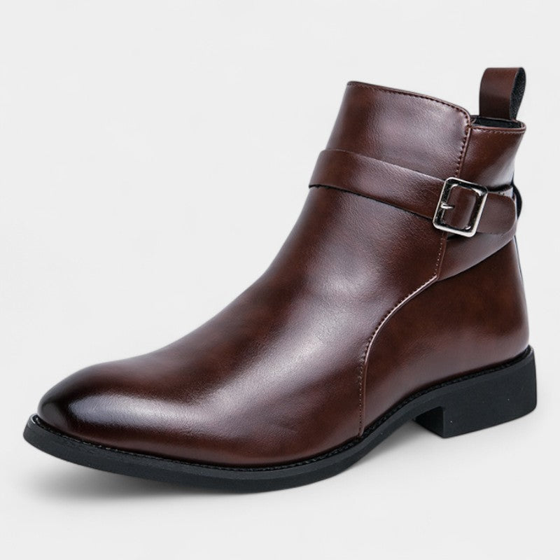 Men's Tall Faux Leather Boots – Side Zip Strap Detail