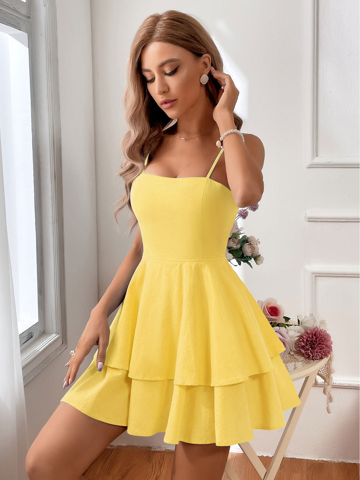 Women's Tiered Ruffle Mini Dress – Fitted Bodice