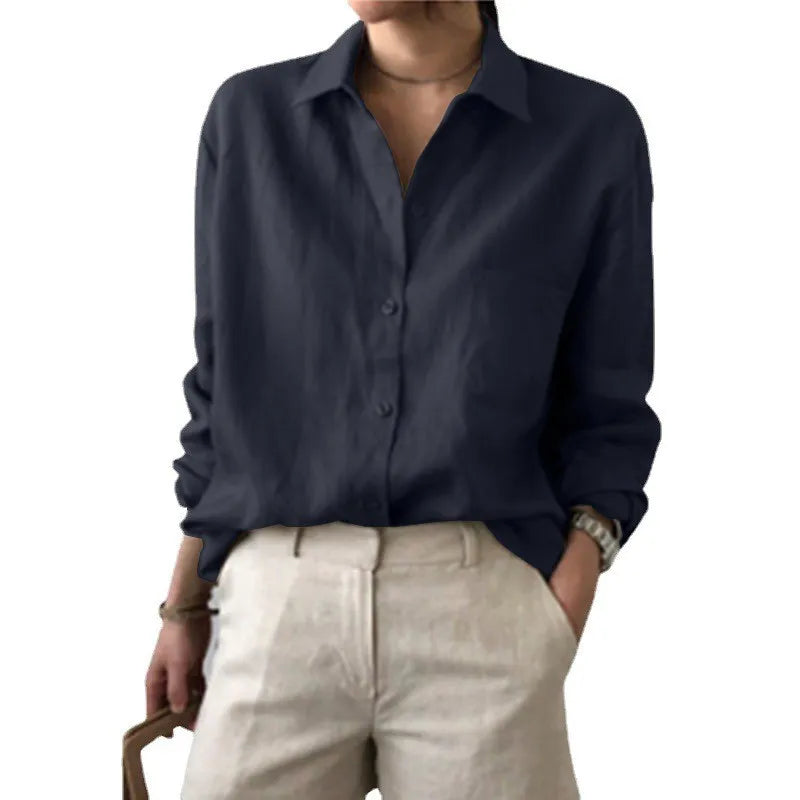 Women's Cropped Linen Shirt – Oversized Long Sleeve