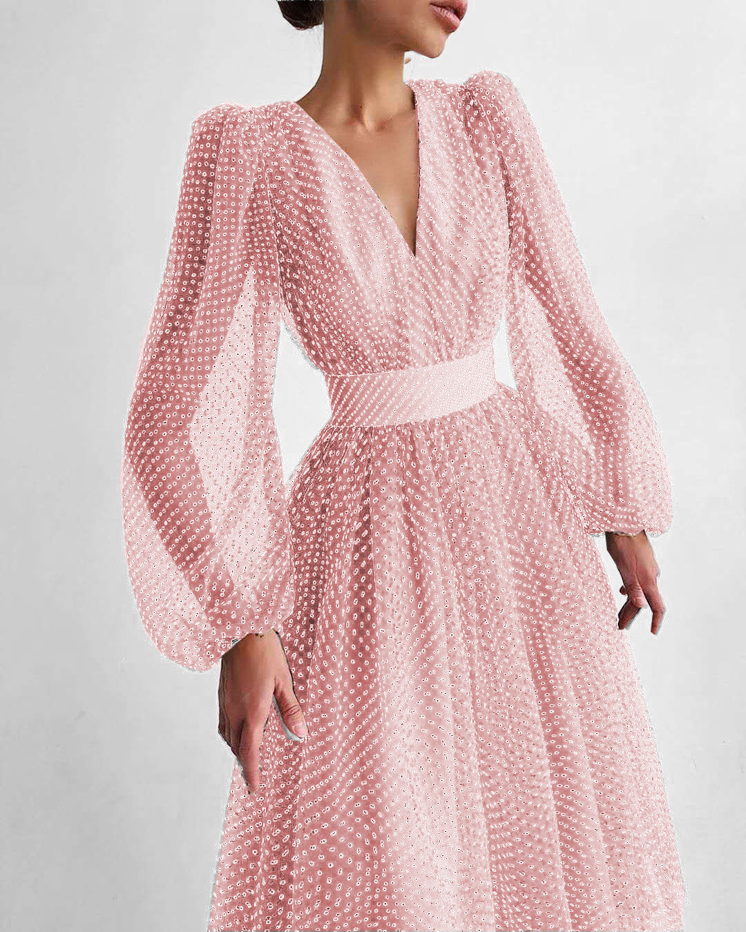 Women's Wrap Midi Dress – Polka Dot Balloon Sleeve