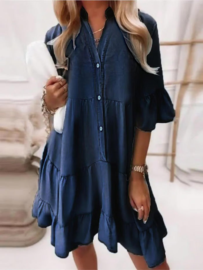 Women's Denim Midi Dress – Half Sleeve Relaxed Fit