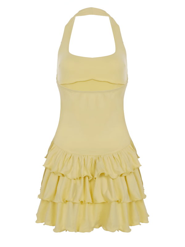 Women's Halter Mini Dress – Fitted Ruffle Hem