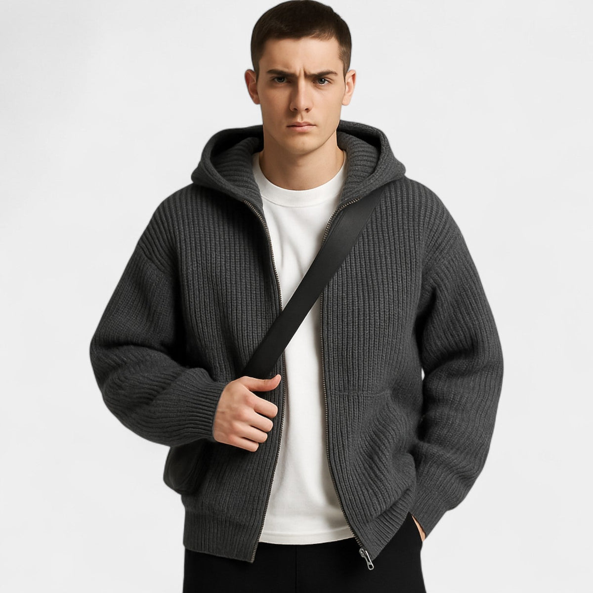 Men's Hooded Zip Cardigan – Fine Rib Knit