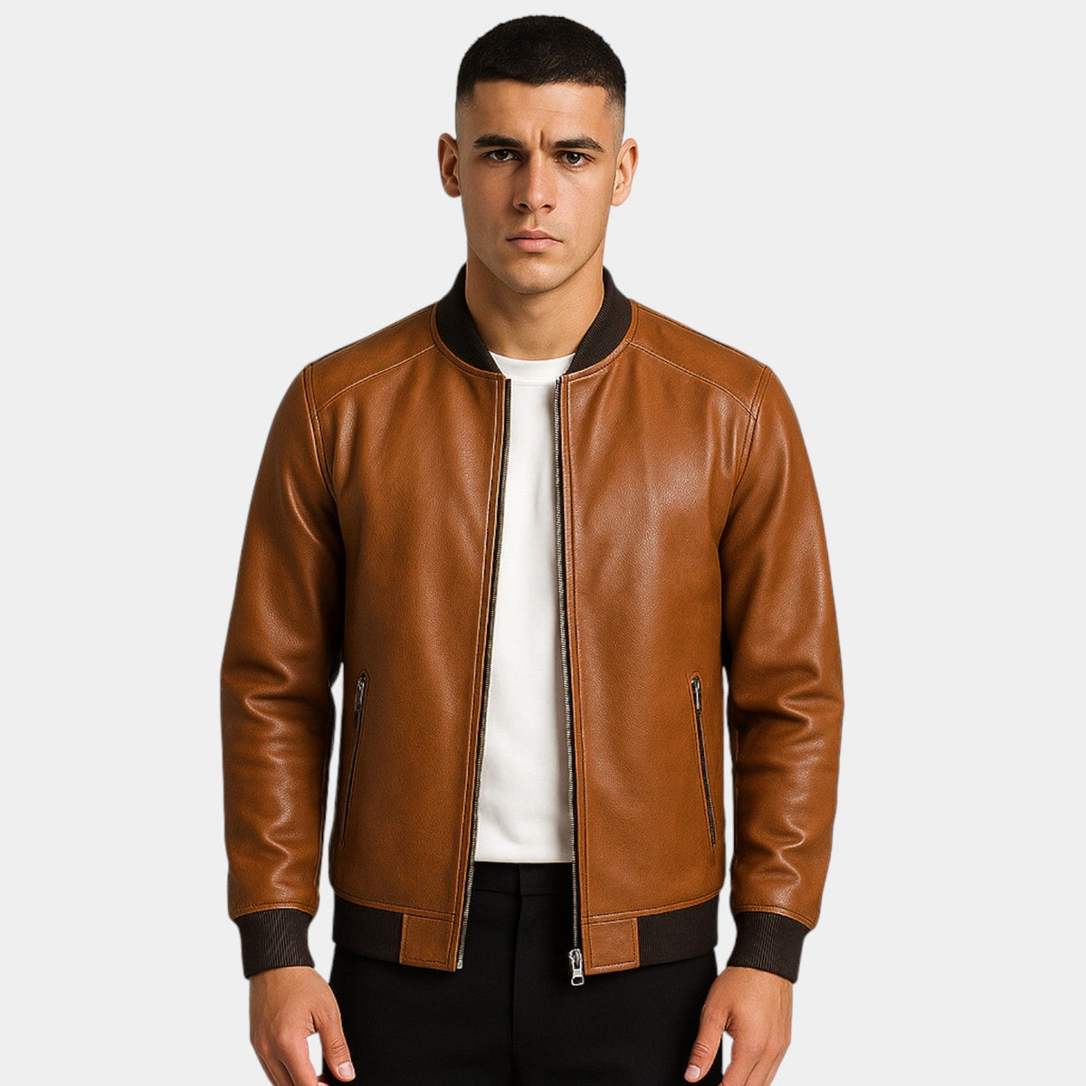 Men's Leather Jacket – Stand Collar Minimal Cut