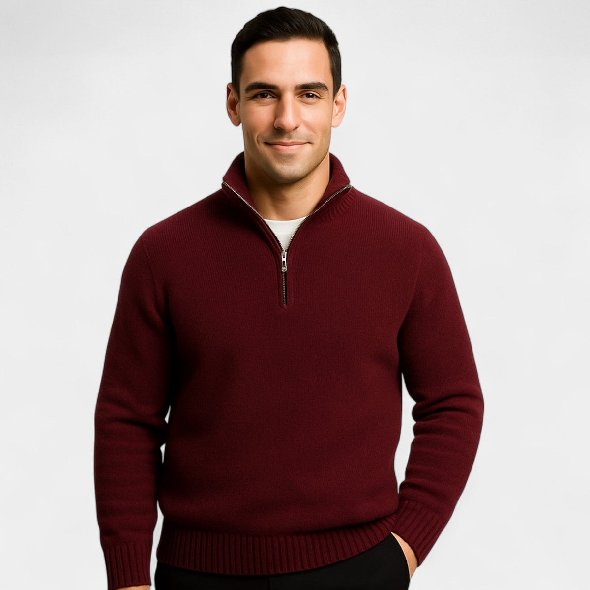 Men's Quarter-Zip Sweater – Thermal Cotton-Blend Knit
