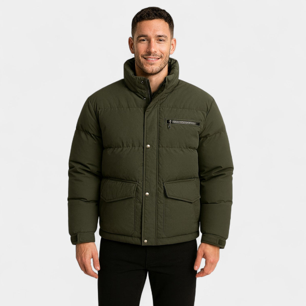Men's Puffer Jacket – Stand Collar Tailored Fit