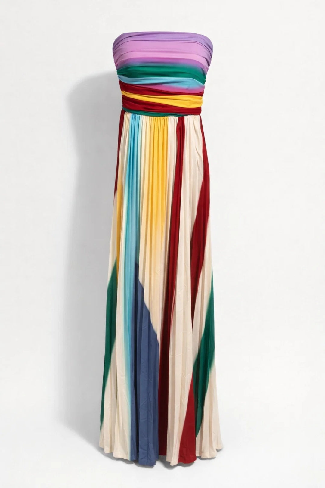 Women's Strapless Maxi Dress – Vertical Stripe Print