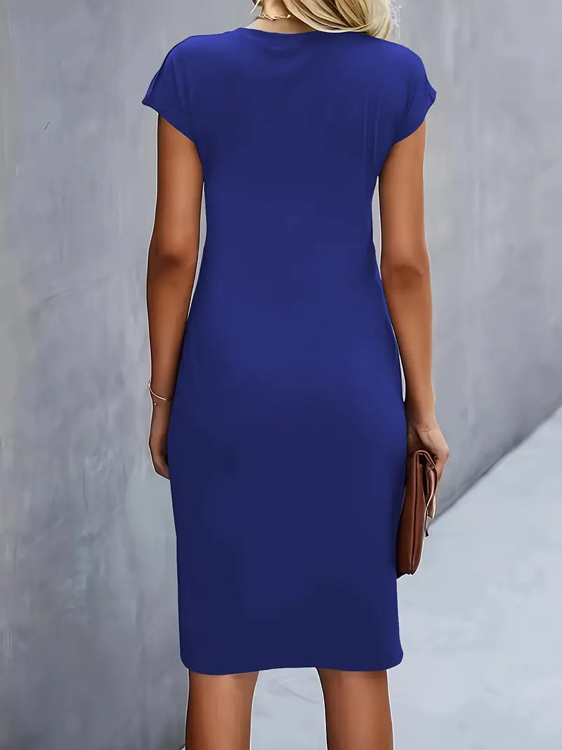 Women's Cotton Midi Dress – Fitted Crew Neck