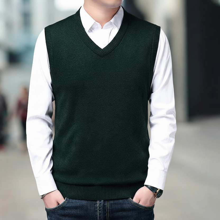 Men's Knit Sweater Vest – V-Neck Straight Fit