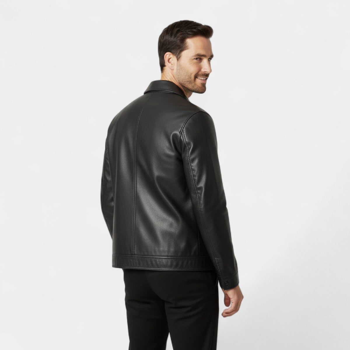 Men's Vegan Leather Jacket – Stand Collar Structured Fit