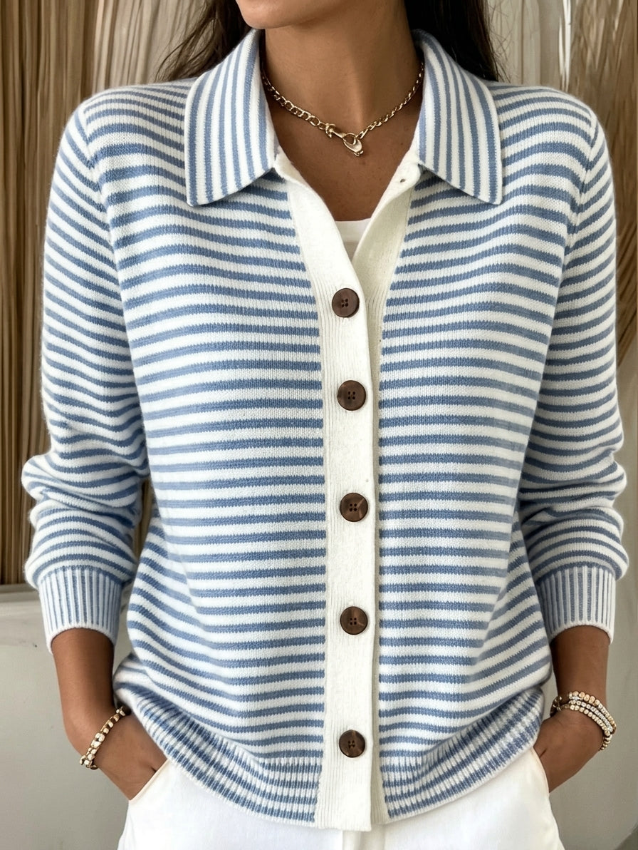 Women's Striped Cotton Cardigan – Relaxed Button-Front