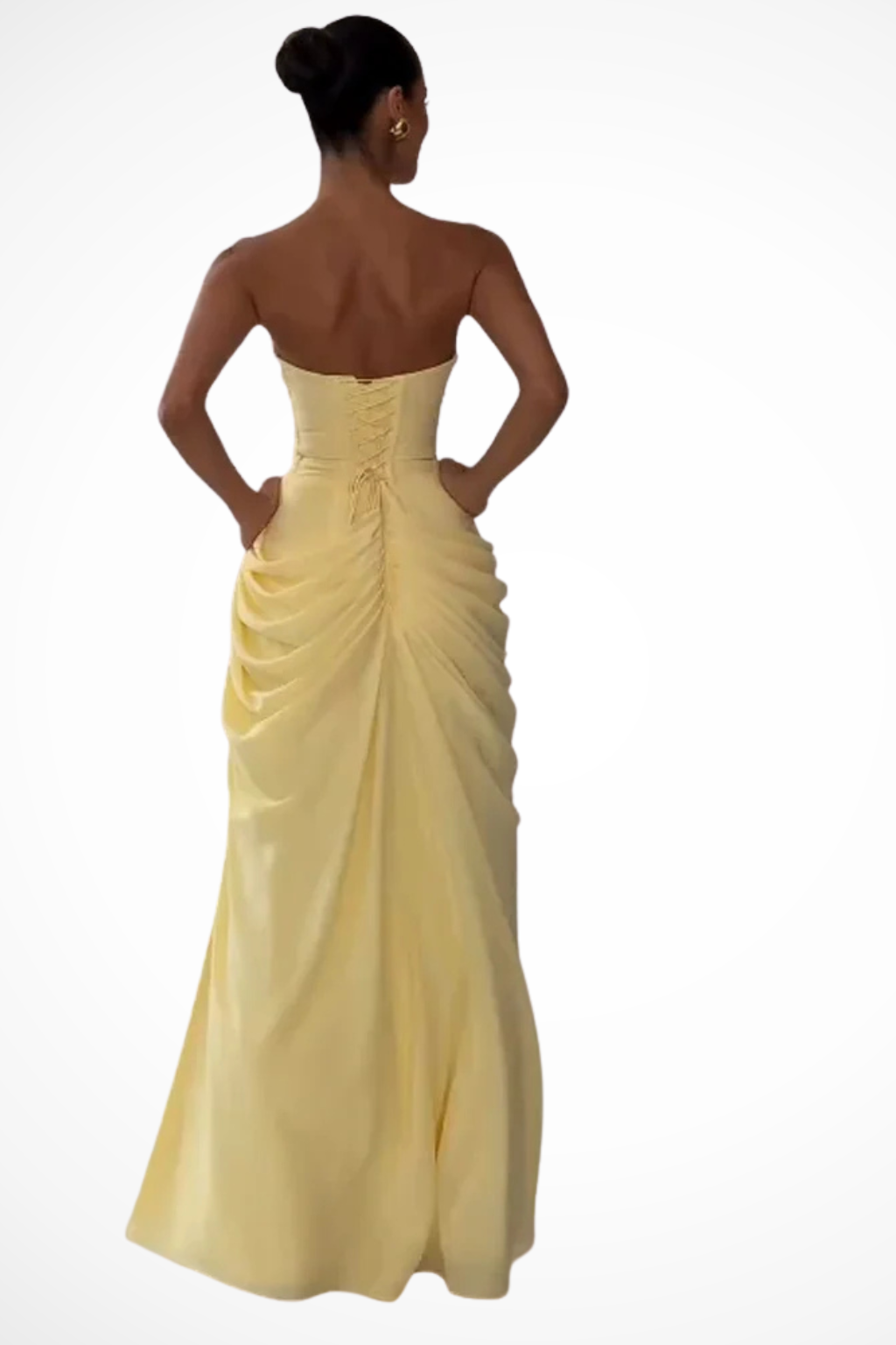 Women's Strapless Maxi Dress – Draped Hip and Side Slit
