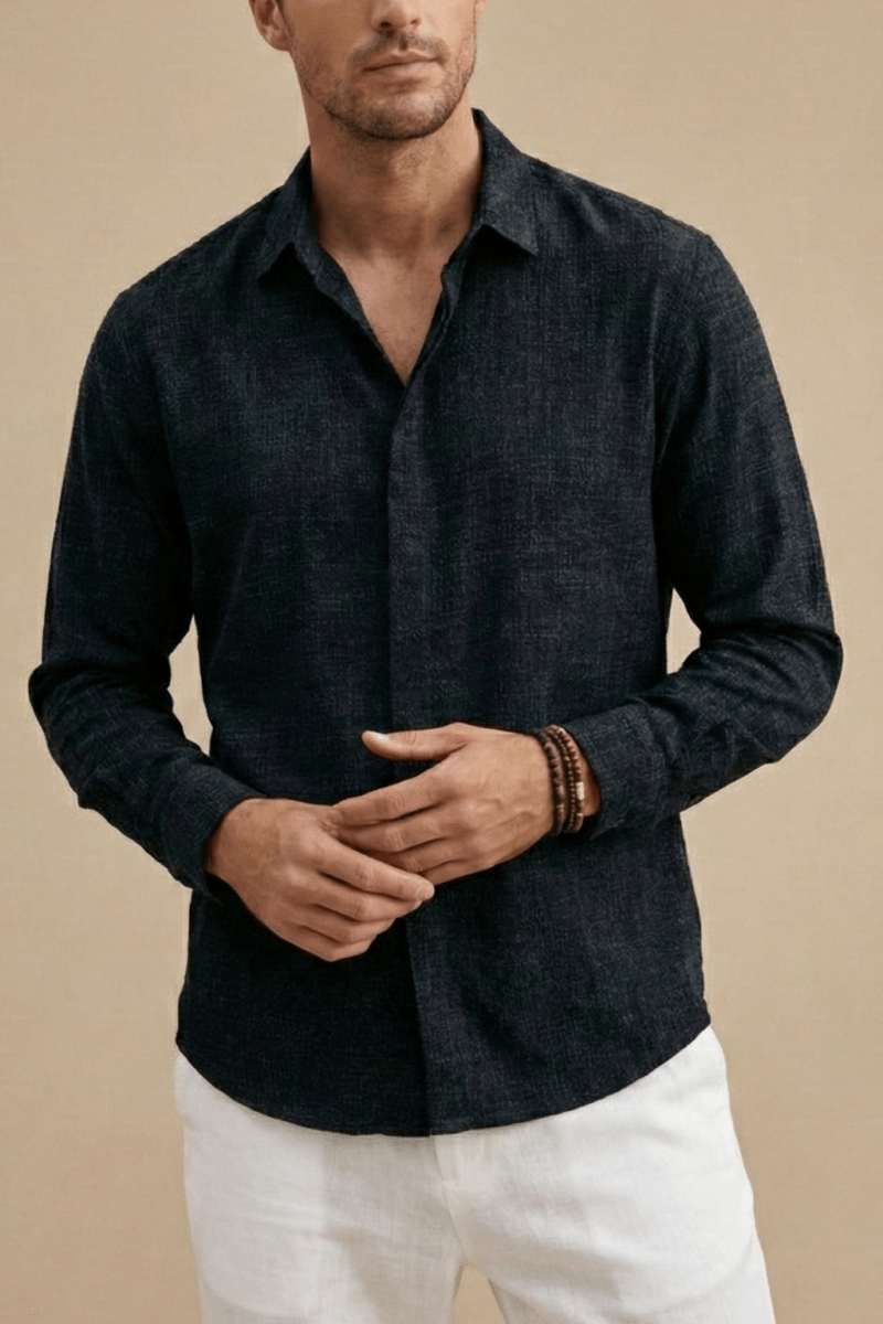 Men's Long Sleeve Shirt – Spread Collar Hemp Blend