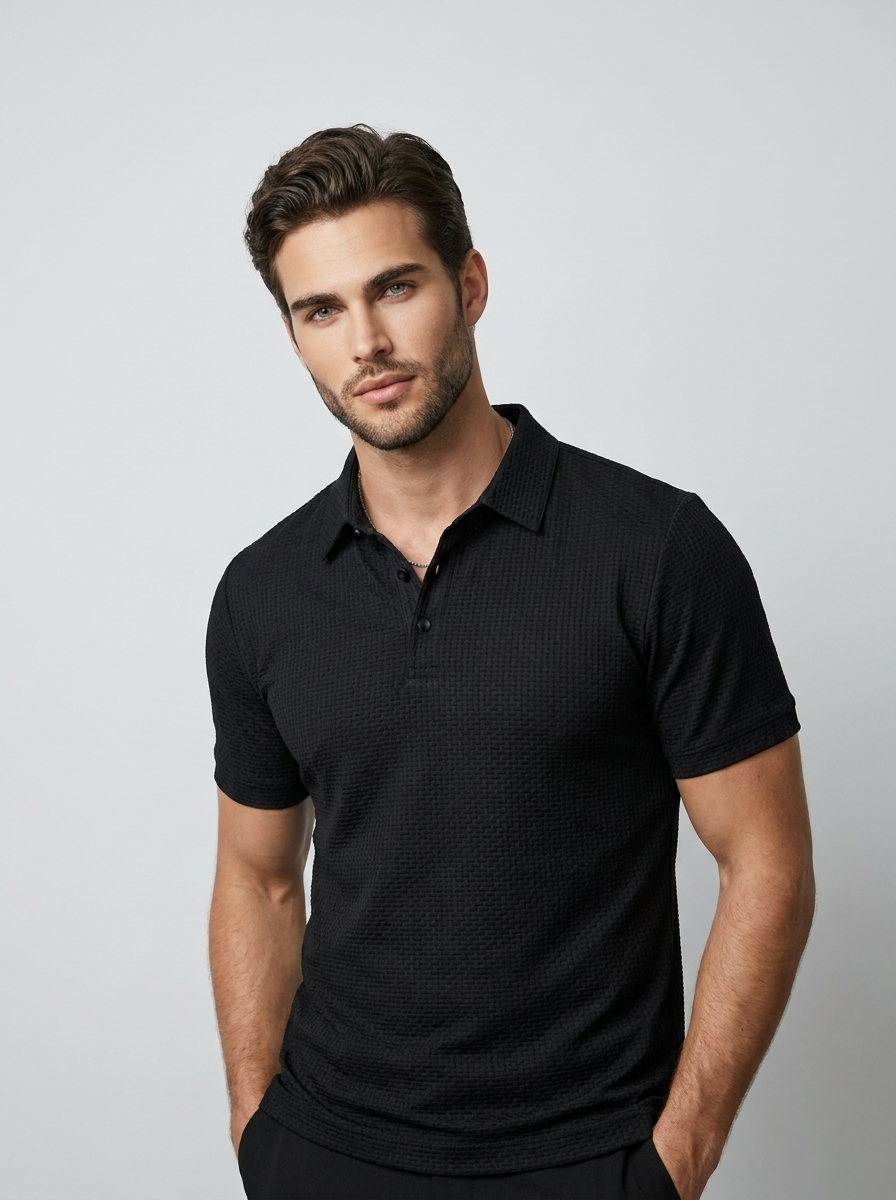 Men's Waffle-Knit Polo – Structured Ribbed Collar