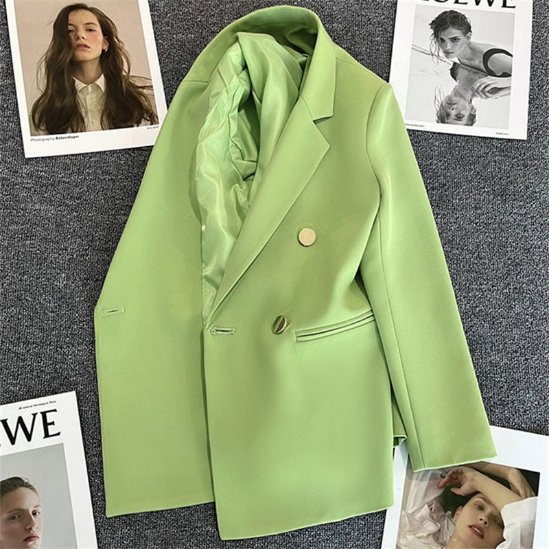 Women's Oversized Blazer – Metallic Double-Button Front
