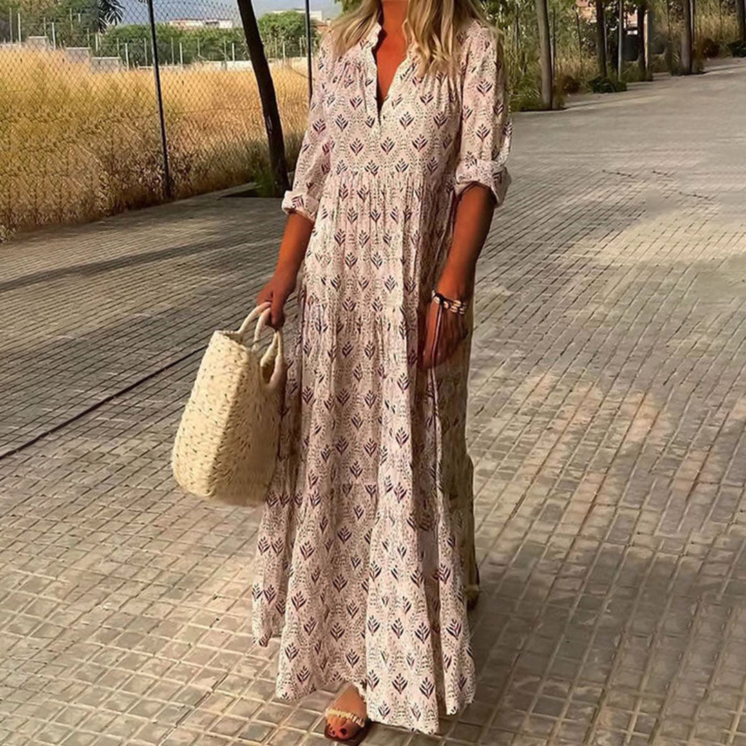 Women's V-Neck Maxi Dress – Loose Flowing Fit