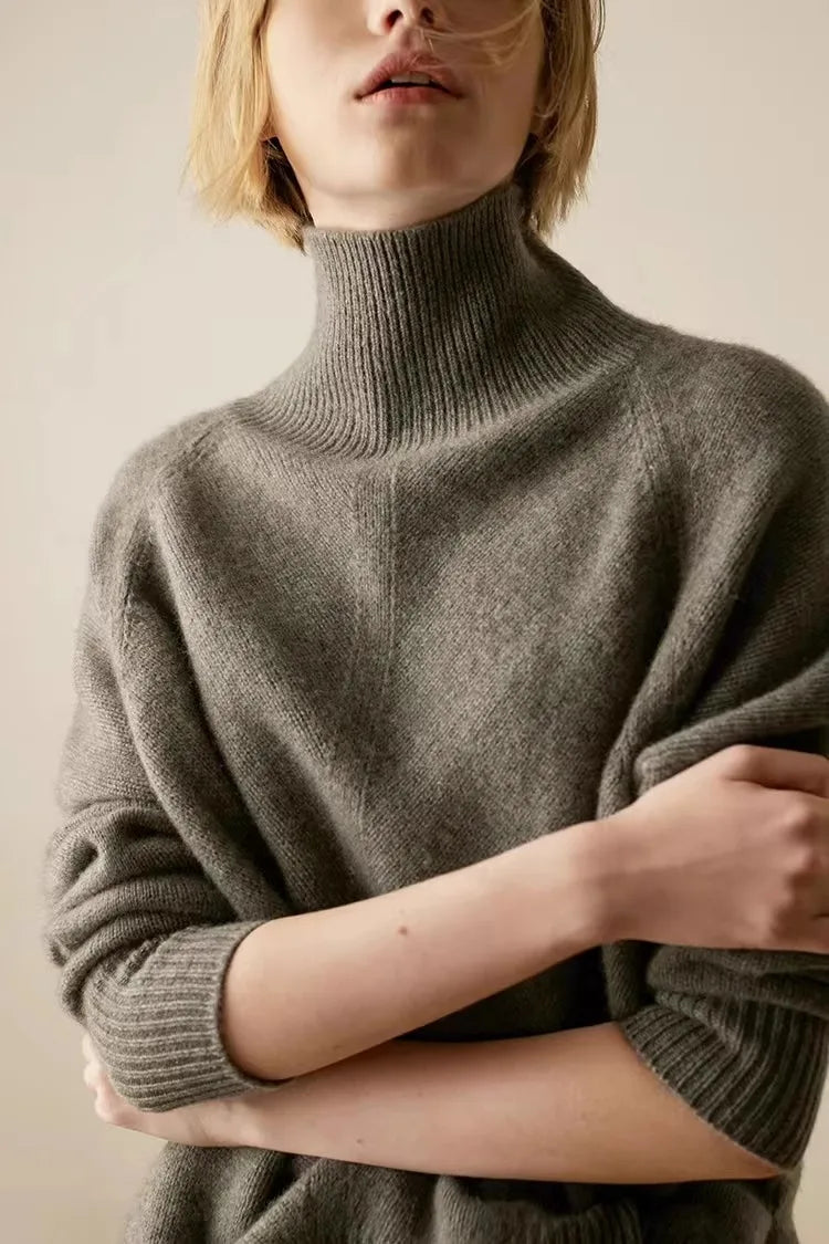Women's Oversized Turtleneck Sweater – Soft Ribbed Knit