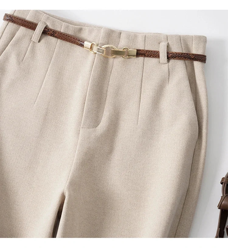 Women's Wide-Leg Wool-Blend Pants – High-Waist Belted