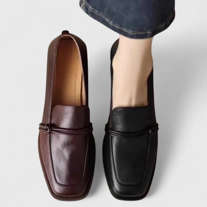 Women's Leather Loafer – Square Toe Mid Block Heel