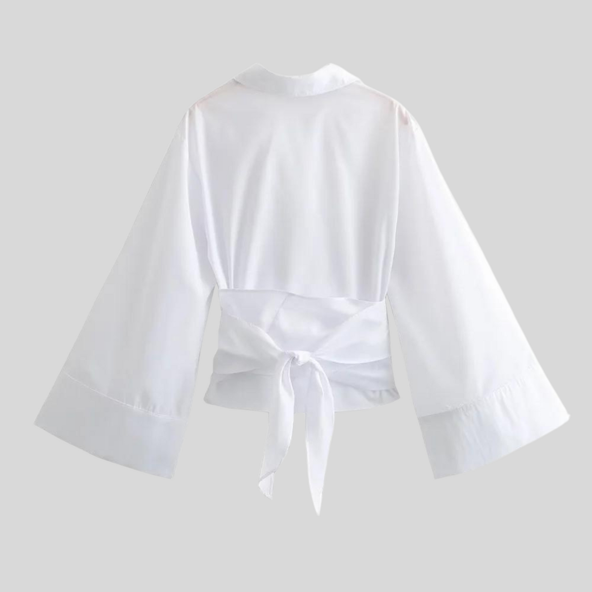 Women's Tie-Belt V-Neck Top – Long Sleeve Cotton